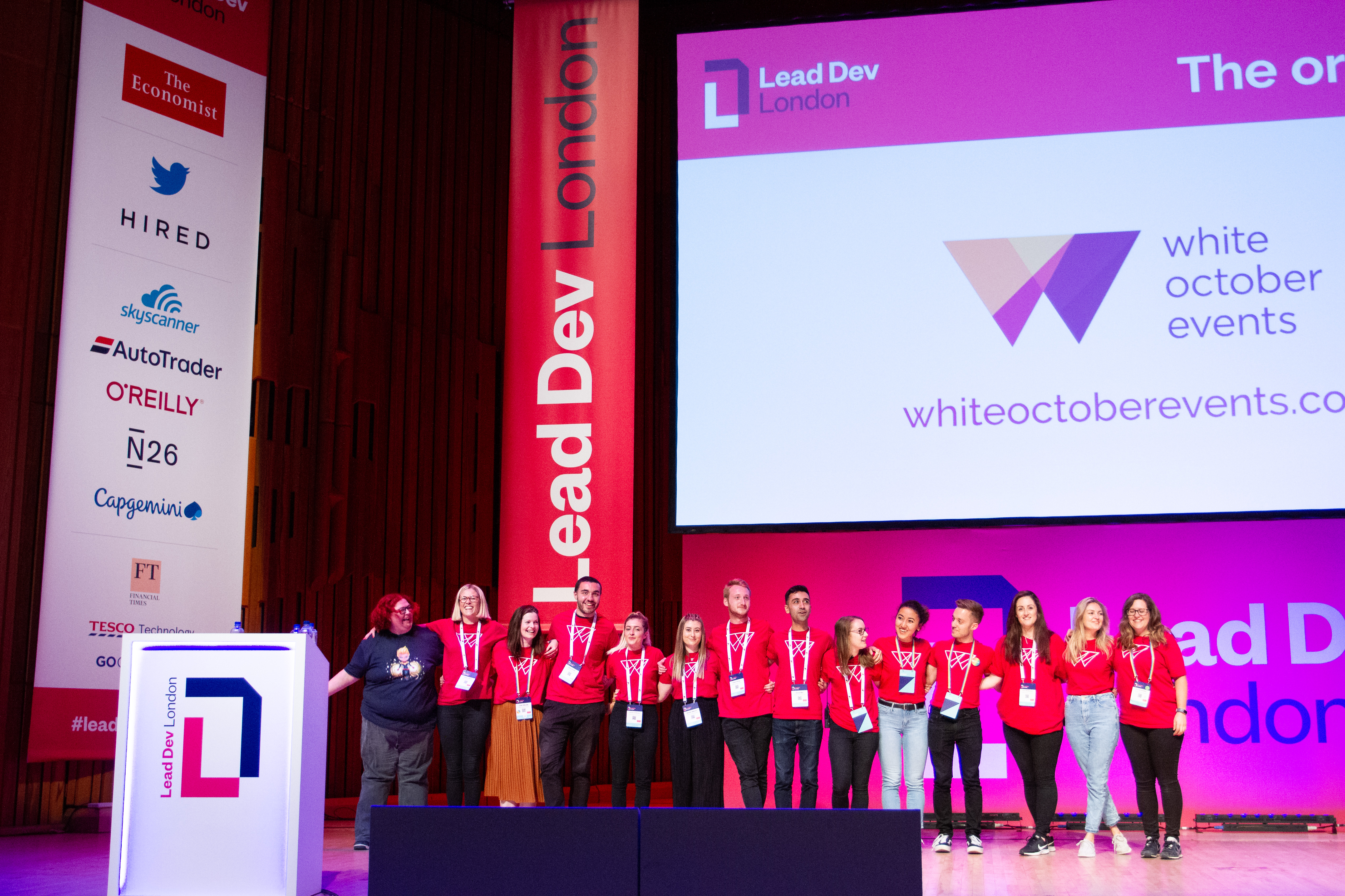 The White October Team on stage at LeadDev